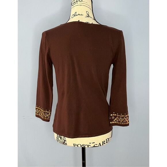 Cable & Gauge Women's Small Brown Gold Embellishment Silk Blend Tunic Top Blouse - Picture 8 of 8